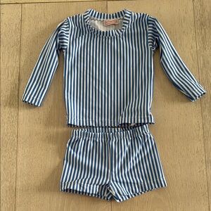 La Coqueta Blue and White Striped Long Sleeve Rashguard Set 3 Months